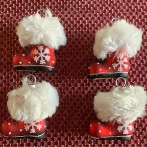 Gorgeous flakes designed Red boots Christmas ornaments. Set of 4 Vintage